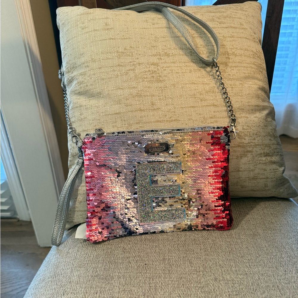 Justice Pink and Silver Sequin “E” crossbody